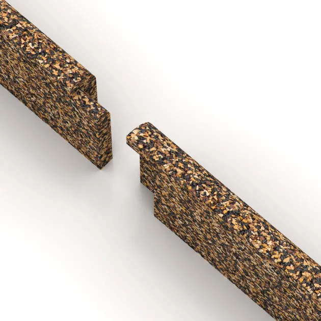 Großaufnahme vom Verbindungssystem von WARCO-Boden 2252 - Skirting Board im Farbdesign Rattan Lounge. Abmessungen 750 x 80 x 20 mm.