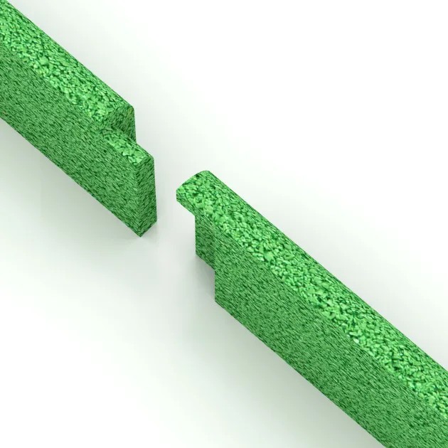 Großaufnahme vom Verbindungssystem von WARCO-Boden 4289 - Skirting Board im Farbdesign May Green. Abmessungen 750 x 80 x 20 mm.