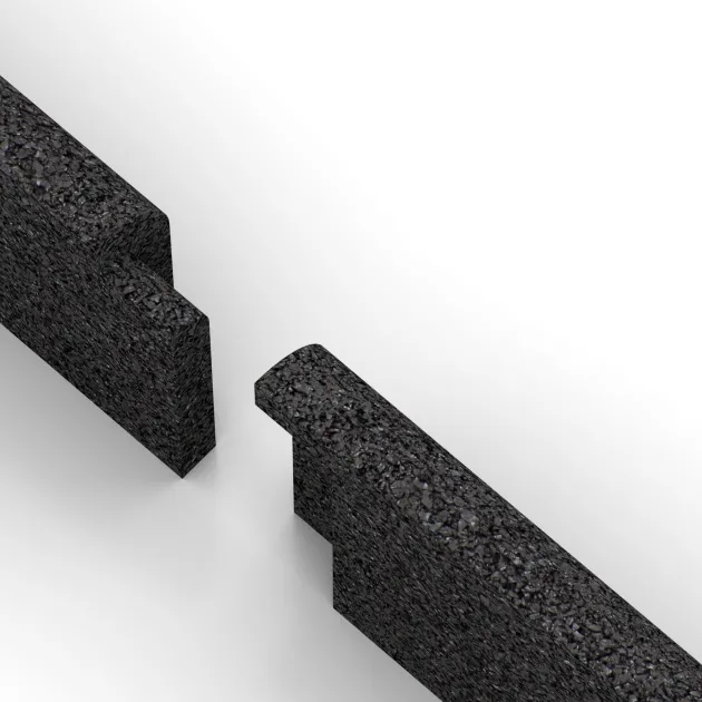 Großaufnahme vom Verbindungssystem von WARCO-Boden 2263 - Skirting Board im Farbdesign Anthracite. Abmessungen 750 x 80 x 20 mm.