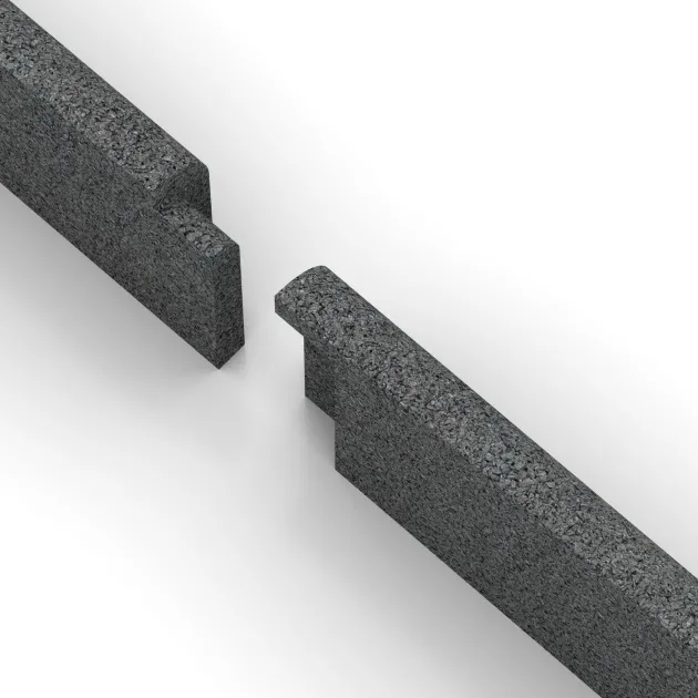 Großaufnahme vom Verbindungssystem von WARCO-Boden 2266 - Skirting Board im Farbdesign Slate grey. Abmessungen 750 x 80 x 20 mm.