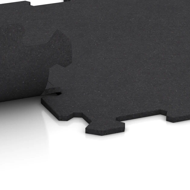 Großaufnahme vom Verbindungssystem von WARCO-Boden 0927 - Fitness Floor Compact im Farbdesign Matte Anthracite. Abmessungen 485 x 485 x 8 mm | 0,235 m².