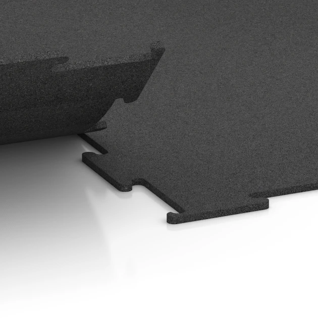 Großaufnahme vom Verbindungssystem von WARCO-Boden 6449 - Fitness Floor Compact im Farbdesign Anthracite. Abmessungen 100 × 100 × 0,8 cm.