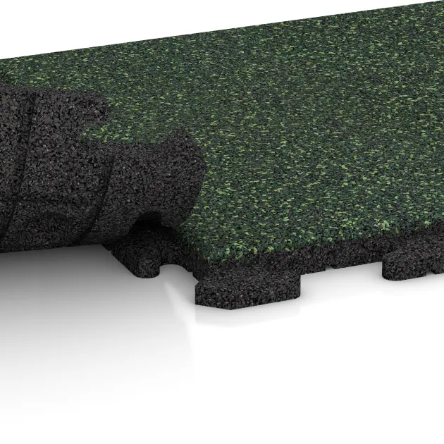 Großaufnahme vom Verbindungssystem von WARCO-Boden 1160 - Terrace tile Classic im Farbdesign English Lawn. Abmessungen 500 x 500 x 30 mm.