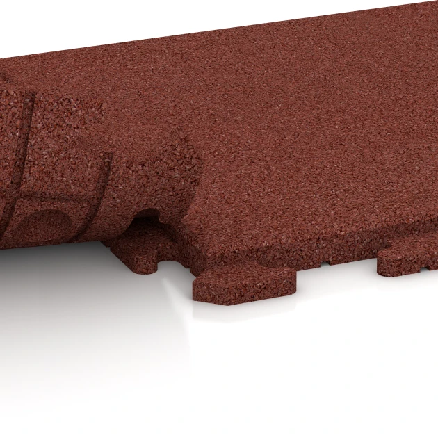 Großaufnahme vom Verbindungssystem von WARCO-Boden 1247 - Outdoor Tile Classic im Farbdesign Brick red. Abmessungen 50 x 50 x 3 cm | 0,25 m².