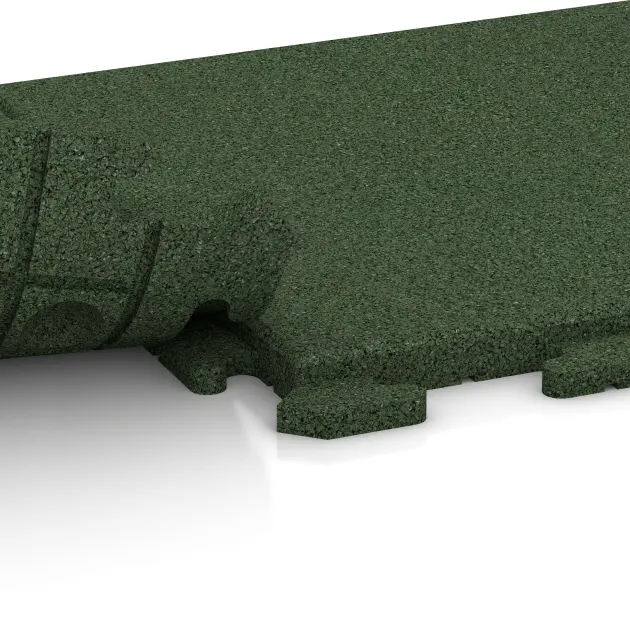 Großaufnahme vom Verbindungssystem von WARCO-Boden 1261 - Dog kennel floor tile im Farbdesign Grass Green. Abmessungen 500 x 500 x 30 mm.