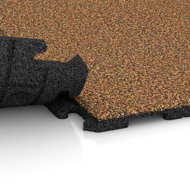 Großaufnahme vom Verbindungssystem von WARCO-Boden 5763 - Event Floor im Farbdesign Terra Cotta. Abmessungen 1000 x 1000 x 30 mm.