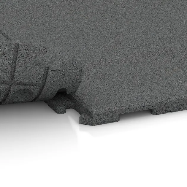 Großaufnahme vom Verbindungssystem von WARCO-Boden 5753 - Event Floor im Farbdesign Slate grey. Abmessungen 1000 x 1000 x 30 mm.