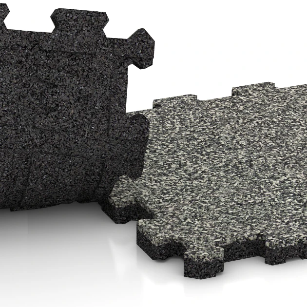 Großaufnahme vom Verbindungssystem von WARCO-Boden 3721 - Fitness Mat Premium 2 cm im Farbdesign Grey Granite. Abmessungen 30,6 x 30,6 x 2 cm | 0,094 m².