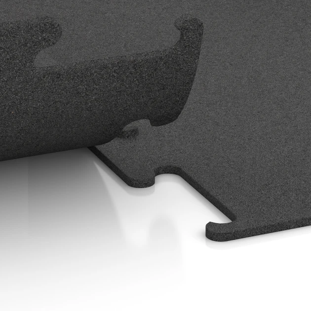 Großaufnahme vom Verbindungssystem von WARCO-Boden 3746 - Fitness Performance Elite Training Floor im Farbdesign Anthracite. Abmessungen 100 x 100 x 1 cm | 1,00 m².