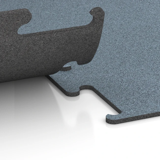 Großaufnahme vom Verbindungssystem von WARCO-Boden 6158 - Fitness Performance Elite Training Floor im Farbdesign Aged silver. Abmessungen 100 x 100 x 1 cm | 1,00 m².