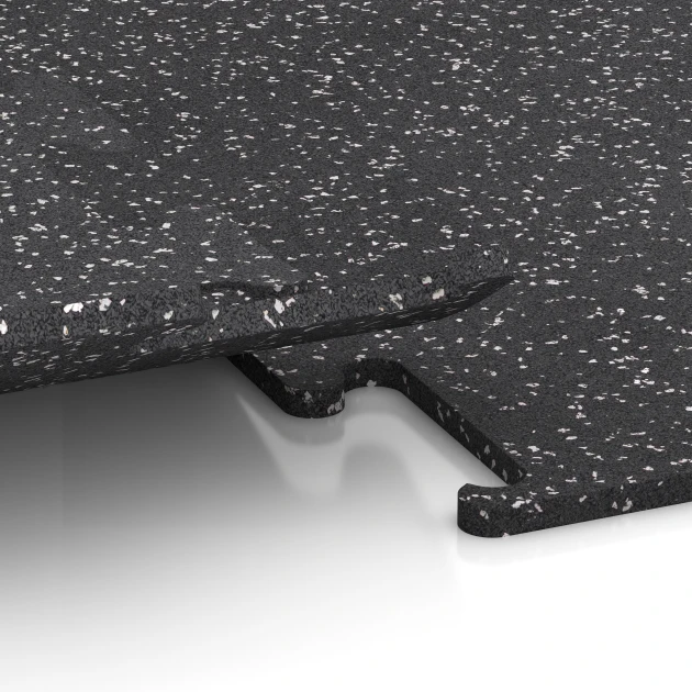 Großaufnahme vom Verbindungssystem von WARCO-Boden 3777 - Fitness Performance Elite Training Floor im Farbdesign Light Grey Speckled. Abmessungen 100 x 100 x 1,5 cm | 1,00 m².