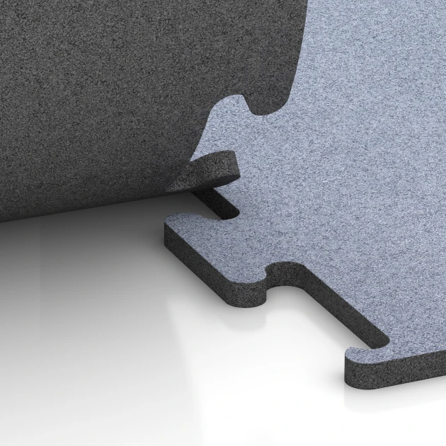 Großaufnahme vom Verbindungssystem von WARCO-Boden 6150 - Fitness Performance Elite Training Floor im Farbdesign Mist Grey. Abmessungen 100 x 100 x 2 cm | 1,00 m².