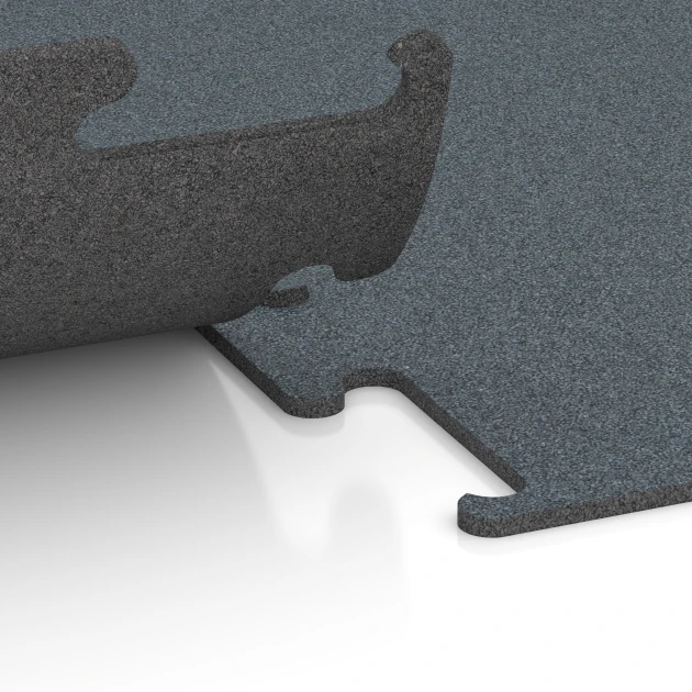 Großaufnahme vom Verbindungssystem von WARCO-Boden 6163 - Fitness Performance Elite Training Floor im Farbdesign Fern Green. Abmessungen 50 x 50 x 1 cm | 0,25 m².