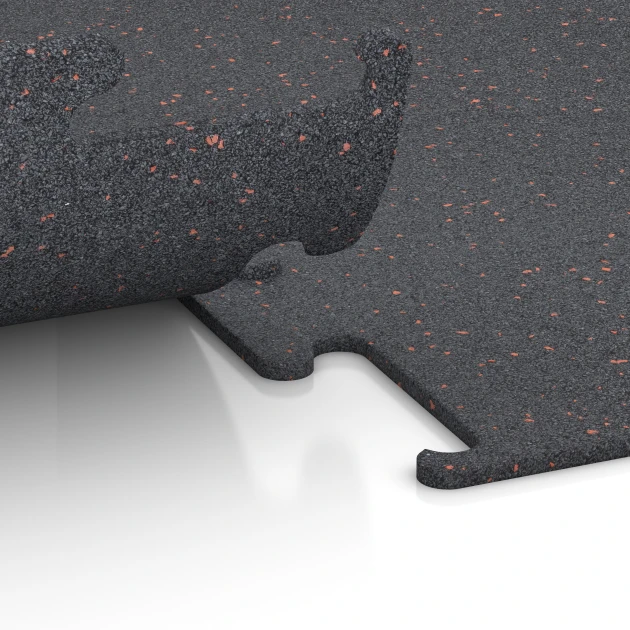 Großaufnahme vom Verbindungssystem von WARCO-Boden 3765 - Fitness Performance Elite Training Floor im Farbdesign Light Red Speckled. Abmessungen 50 x 50 x 1 cm | 0,25 m².
