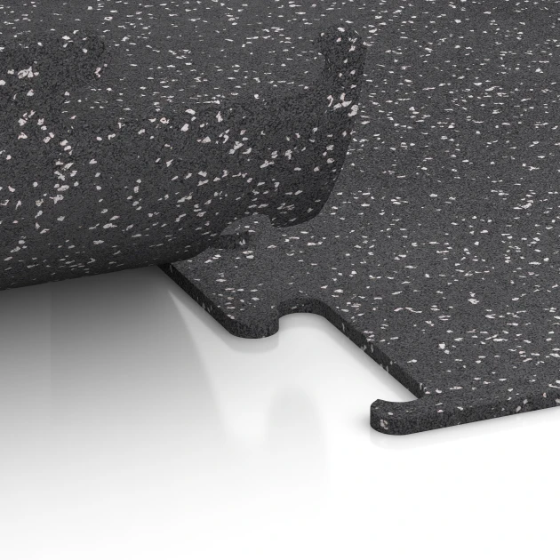 Großaufnahme vom Verbindungssystem von WARCO-Boden 3779 - Fitness Performance Elite Training Floor im Farbdesign Light Grey Speckled. Abmessungen 50 x 50 x 1 cm | 0,25 m².
