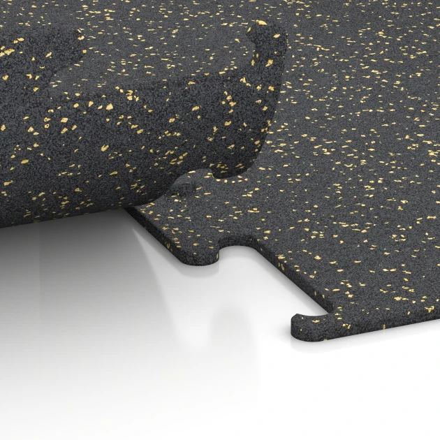 Großaufnahme vom Verbindungssystem von WARCO-Boden 3764 - Fitness Performance Elite Training Floor im Farbdesign Light Yellow Speckled. Abmessungen 50 x 50 x 1 cm | 0,25 m².