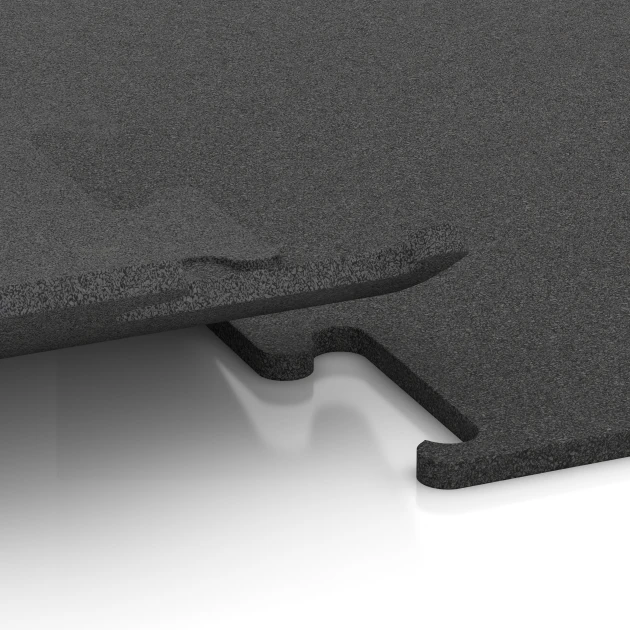 Großaufnahme vom Verbindungssystem von WARCO-Boden 3750 - Fitness Performance Elite Training Floor im Farbdesign Anthracite. Abmessungen 50 x 50 x 1,5 cm | 0,25 m².