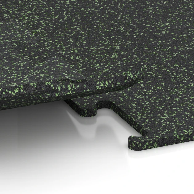 Großaufnahme vom Verbindungssystem von WARCO-Boden 3771 - Fitness Performance Elite Training Floor im Farbdesign Light Green Speckled. Abmessungen 50 x 50 x 1,5 cm | 0,25 m².