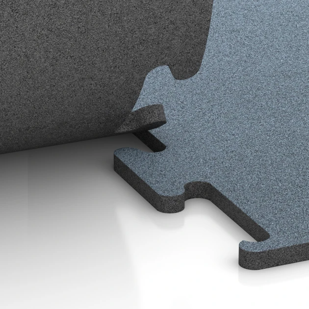 Großaufnahme vom Verbindungssystem von WARCO-Boden 6168 - Fitness Performance Elite Training Floor im Farbdesign Aged silver. Abmessungen 50 x 50 x 2 cm | 0,25 m².