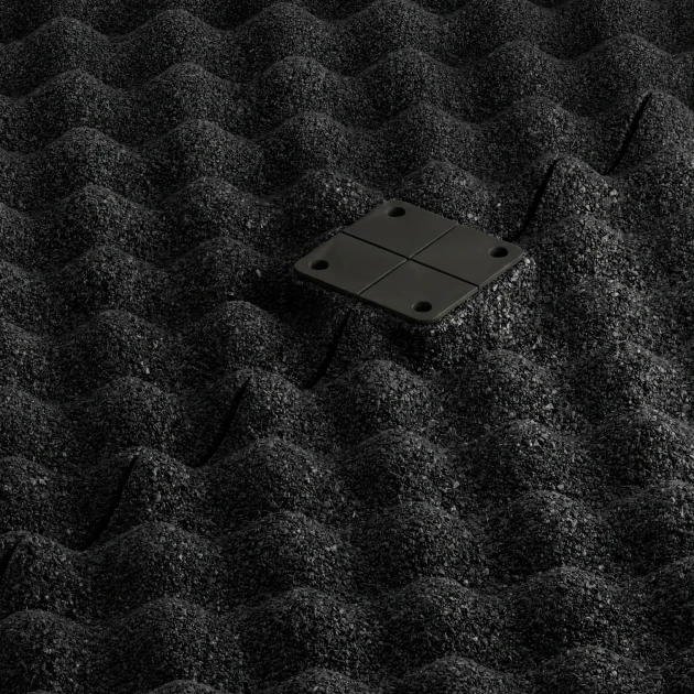 Großaufnahme vom Verbindungssystem von WARCO-Boden 3783 - Fitness Performance Impact Training Floor im Farbdesign Anthracite. Abmessungen 100 × 100 × 2 cm.