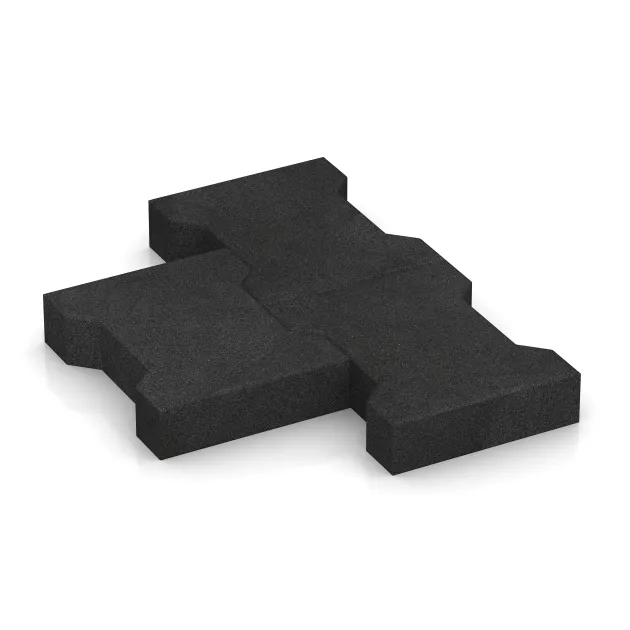 Großaufnahme vom Verbindungssystem von WARCO-Boden 3845 - Rubber H-block paving im Farbdesign Anthracite. Abmessungen 200 x 165 x 43 mm.