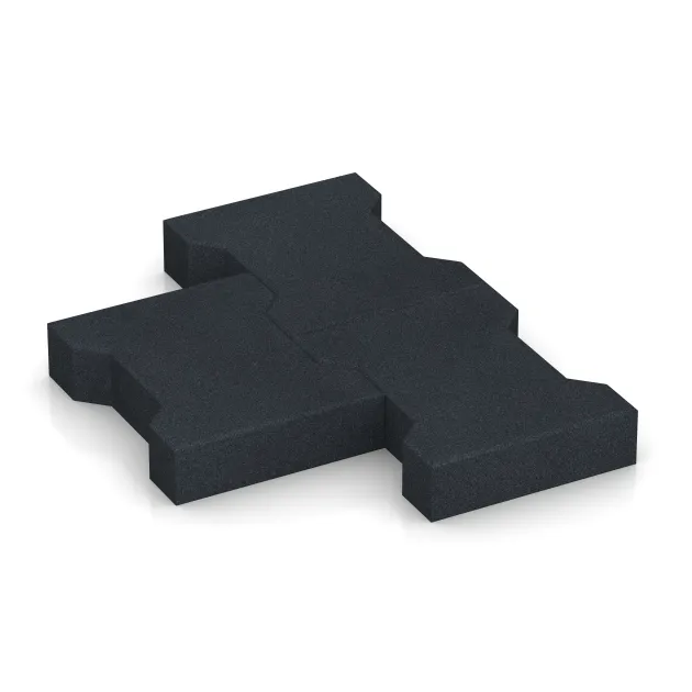 Großaufnahme vom Verbindungssystem von WARCO-Boden 3743 - Rubber interlocking paver im Farbdesign Slate grey. Abmessungen 200 x 165 x 43 mm.