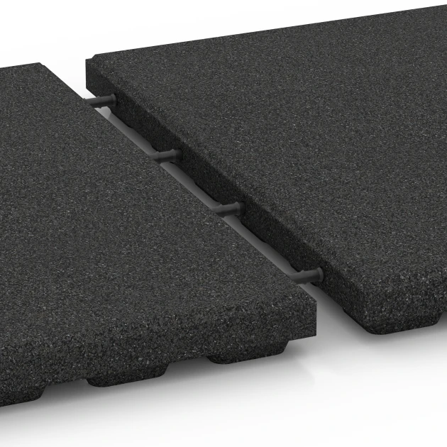 Großaufnahme vom Verbindungssystem von WARCO-Boden 6283 - Playground Safety Tiles im Farbdesign Anthracite. Abmessungen 50 x 50 x 4 cm.