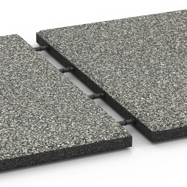 Großaufnahme vom Verbindungssystem von WARCO-Boden 6355 - Terrace Tile Classic im Farbdesign Grey granite. Abmessungen 50 x 50 x 3 cm | 0,25 m².