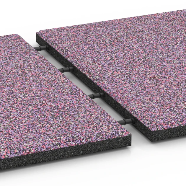 Großaufnahme vom Verbindungssystem von WARCO-Boden 6418 - Playground safety tile – CFH 90 cm im Farbdesign Lavender. Abmessungen 50 x 50 x 3 cm | 0,25 m².