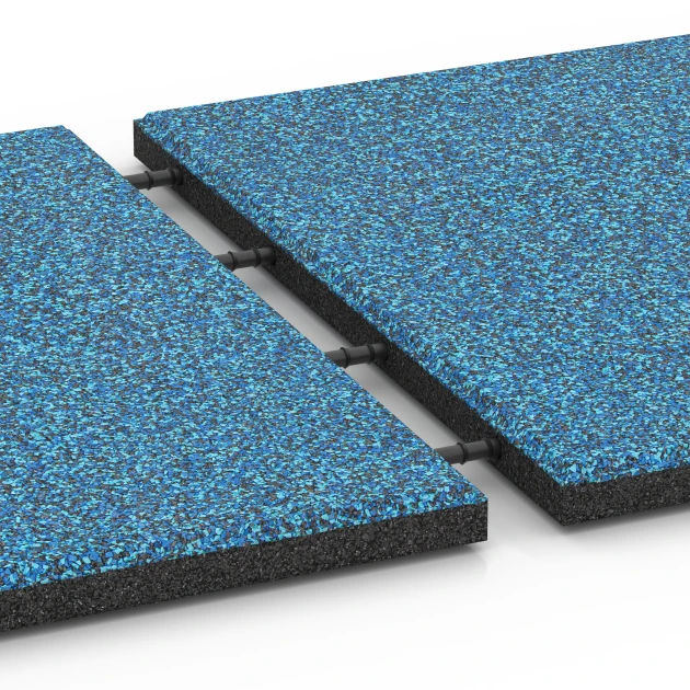 Großaufnahme vom Verbindungssystem von WARCO-Boden 6420 - Playground safety tile – CFH 90 cm im Farbdesign Atlantic. Abmessungen 50 x 50 x 3 cm | 0,25 m².