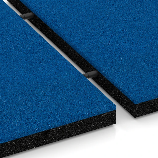 Großaufnahme vom Verbindungssystem von WARCO-Boden 6220 - Playground Safety Tiles im Farbdesign Sky blue. Abmessungen 50 x 50 x 4 cm.