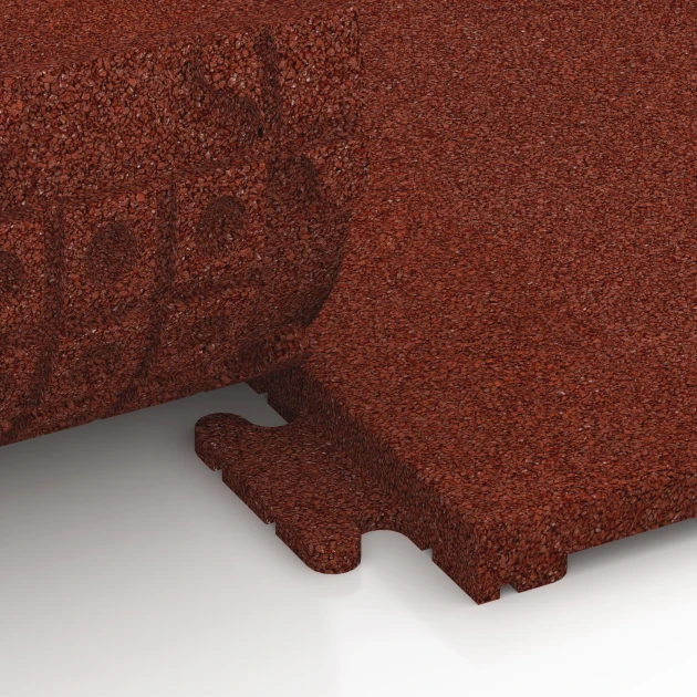 Großaufnahme vom Verbindungssystem von WARCO-Boden 7053 - Patio Tile Linea im Farbdesign Brick red. Abmessungen 50 x 50 x 3 cm | 0,25 m².