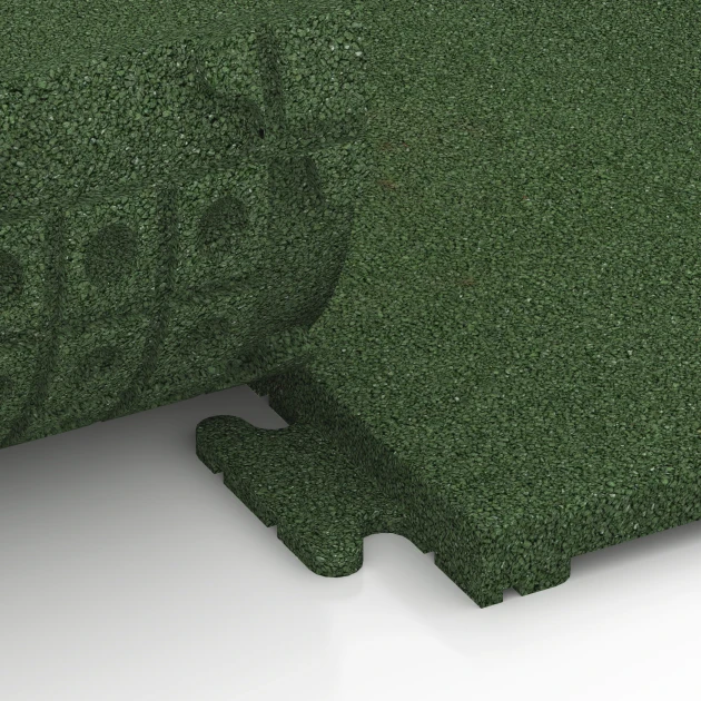 Großaufnahme vom Verbindungssystem von WARCO-Boden 6977 - Fitness Floor Tile Classic im Farbdesign Grass green. Abmessungen 50 x 50 x 3 cm | 0,25 m².