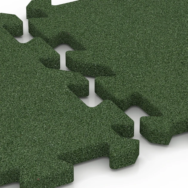 Großaufnahme vom Verbindungssystem von WARCO-Boden 6301 - Interlocking playground safety tile im Farbdesign Grass green. Abmessungen 50 x 50 x 3 cm | 0,25 m².
