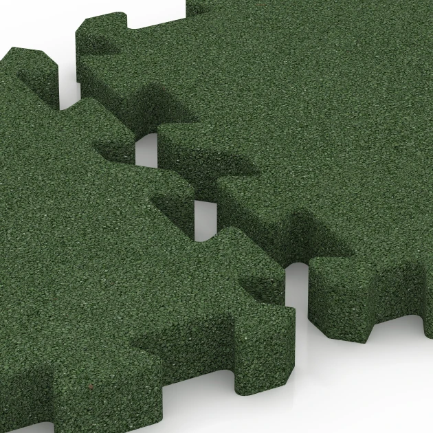 Großaufnahme vom Verbindungssystem von WARCO-Boden 6307 - Interlocking playground safety tile im Farbdesign Grass green. Abmessungen 50 x 50 x 5 cm | 0,25 m².