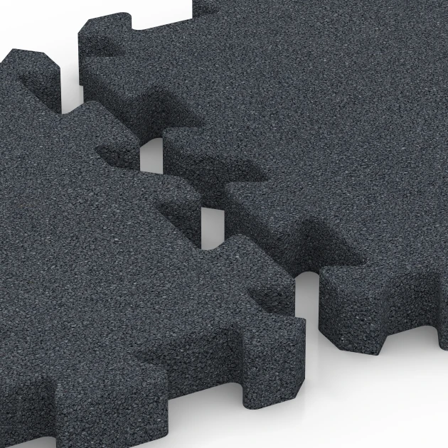 Großaufnahme vom Verbindungssystem von WARCO-Boden 6404 - Playground Safety Tile – 190 cm im Farbdesign Slate grey. Abmessungen 50 x 50 x 5 cm | 0,25 m².