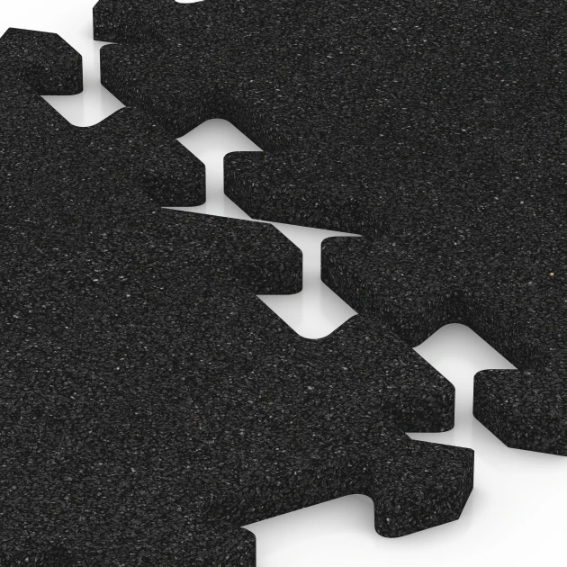 Großaufnahme vom Verbindungssystem von WARCO-Boden 6312 - Interlocking playground safety tile im Farbdesign Anthracite. Abmessungen 50 x 50 x 2 cm | 0,25 m².