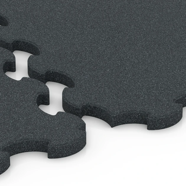 Großaufnahme vom Verbindungssystem von WARCO-Boden 6322 - Fitness Floor Protection Mat im Farbdesign Anthracite. Abmessungen 102,5 x 102,5 x 3 cm | 1,05 m².