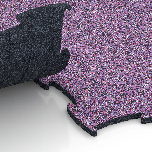 Großaufnahme vom Verbindungssystem von WARCO-Boden 6837 - Fitness Active Floor System im Farbdesign Lavender. Abmessungen 97,1 x 97,1 × 1,8 cm.