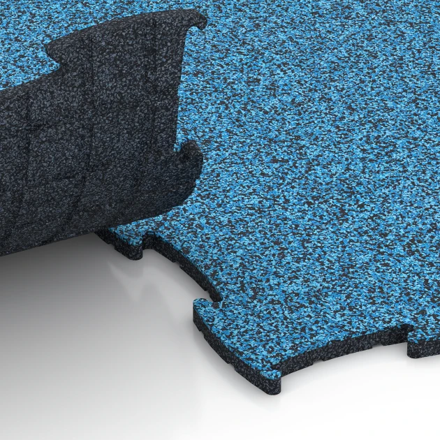 Großaufnahme vom Verbindungssystem von WARCO-Boden 6812 - Dog Agility Flooring im Farbdesign Atlantic. Abmessungen 97,1 x 97,1 × 1,8 cm.