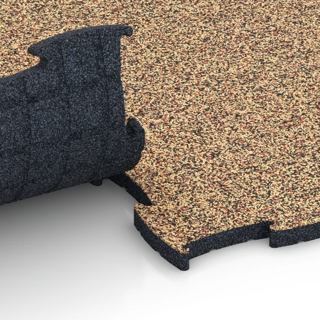 Großaufnahme vom Verbindungssystem von WARCO-Boden 6853 - Fitness Active Floor System im Farbdesign Terracotta. Abmessungen 97,1 x 97,1 x 2,8 cm.