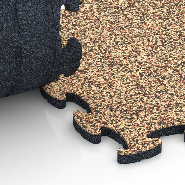 Großaufnahme vom Verbindungssystem von WARCO-Boden 6817 - Stone Carpet Click Tile im Farbdesign Terracotta. Abmessungen 28,9 x 28,9 x 1,8 cm.