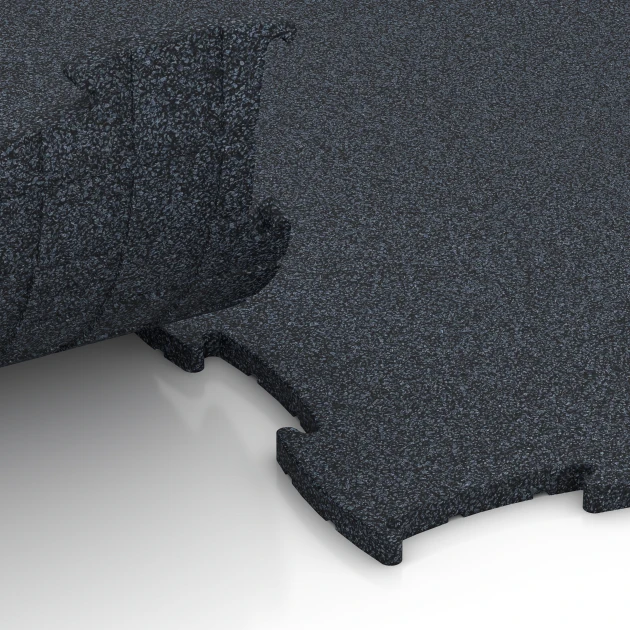 Großaufnahme vom Verbindungssystem von WARCO-Boden 6962 - Fitness Premium Gym Flooring im Farbdesign Anthracite. Abmessungen 99 x 99 x 1,8 cm.