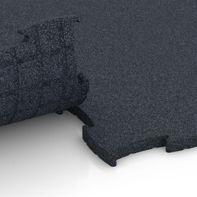 Großaufnahme vom Verbindungssystem von WARCO-Boden 6963 - Fitness Premium Gym Flooring im Farbdesign Anthracite. Abmessungen 99 x 99 x 2,8 cm.