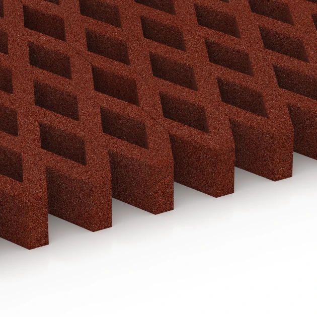 Großaufnahme vom Verbindungssystem von WARCO-Boden 7013 - Safety Grass Grid Mat im Farbdesign Brick red. Abmessungen 100 × 100 × 8 cm.