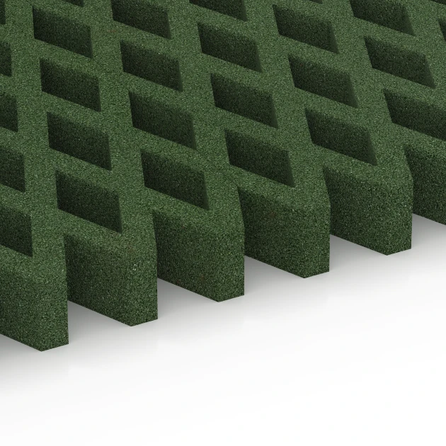 Großaufnahme vom Verbindungssystem von WARCO-Boden 7014 - Safety Grass Grid Mat im Farbdesign Grass green. Abmessungen 100 × 100 × 8 cm.