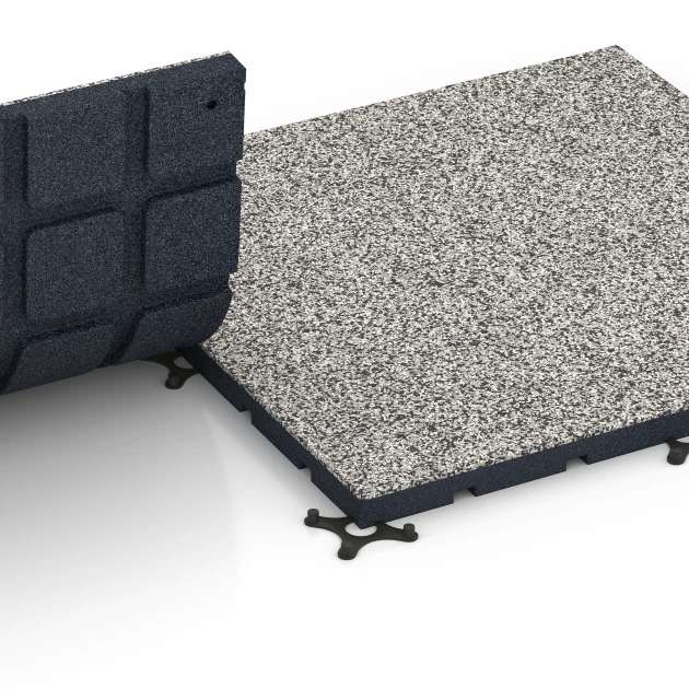 Großaufnahme vom Verbindungssystem von WARCO-Boden 7133 - Outdoor Gym Flooring im Farbdesign Grey granite. Abmessungen 60 x 60 x 3 cm | 0,36 m².