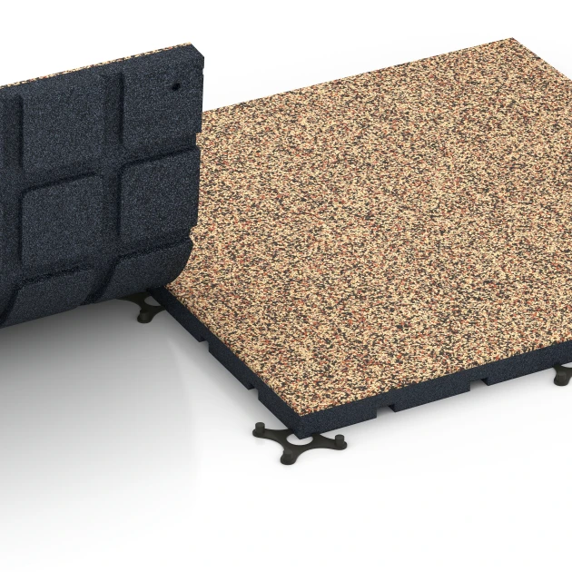 Großaufnahme vom Verbindungssystem von WARCO-Boden 7135 - Outdoor Gym Flooring im Farbdesign Terracotta. Abmessungen 60 x 60 x 3 cm | 0,36 m².