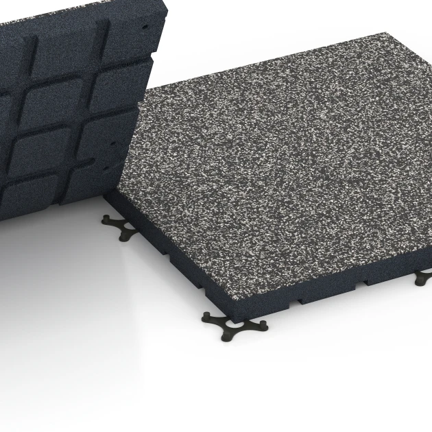 Großaufnahme vom Verbindungssystem von WARCO-Boden 7141 - Outdoor Gym Flooring im Farbdesign Dark grey granite. Abmessungen 60 x 60 x 4 cm | 0,36 m².