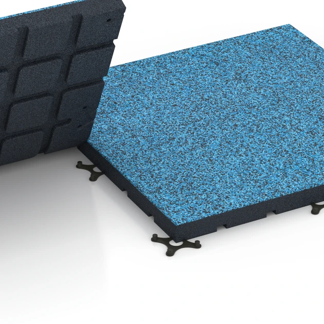 Großaufnahme vom Verbindungssystem von WARCO-Boden 7148 - Outdoor Gym Flooring im Farbdesign Atlantic. Abmessungen 60 x 60 x 4 cm | 0,36 m².
